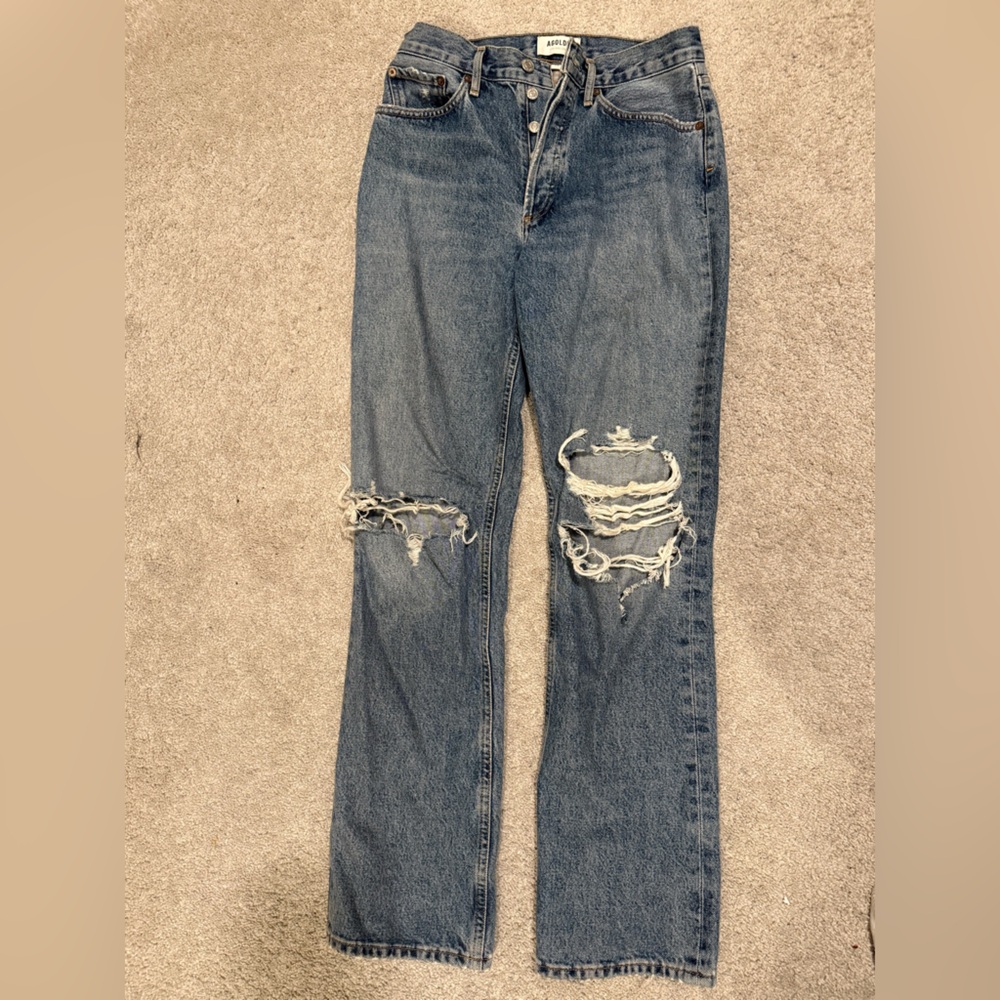 Agolde Women's High Rise Blue Distressed Jeans